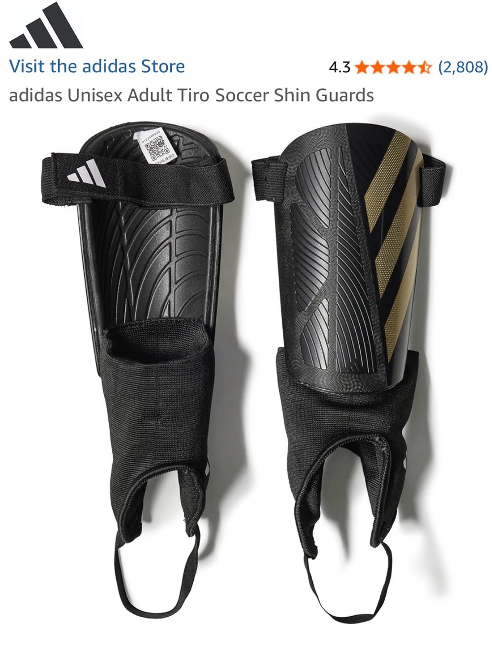adidas Tiro Soccer Shin Guards in Black with Gold Stripes sz L